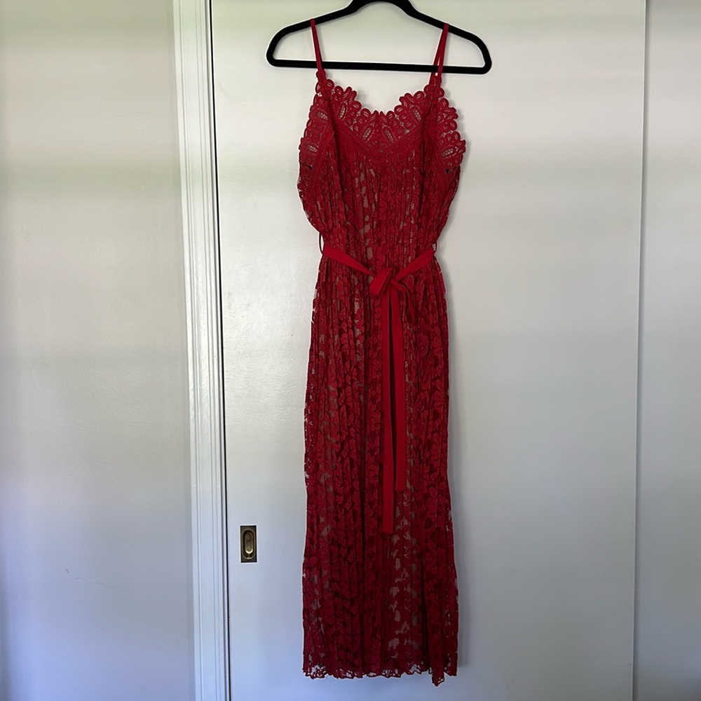 ASOS Little Mistress red lace occasion midi dress - size 6